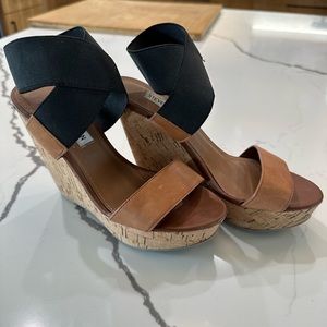 Steve Madden Black and Leather Heel Wedges